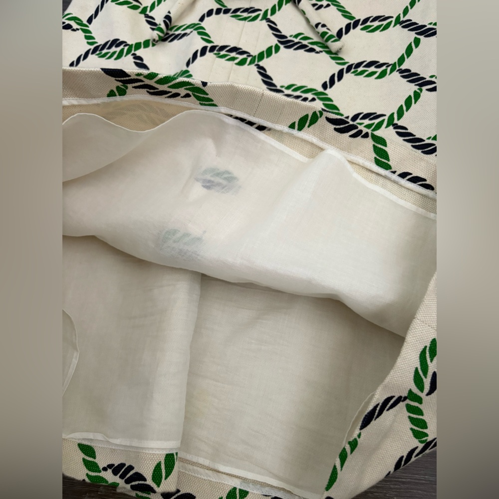 Tory Burch Elegant Cream Fabric- Nautical Green and Blue - Picture 2 of 3
